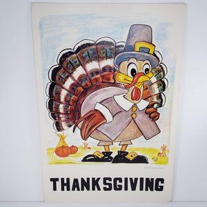 Vintage 1968 Classroom Poster Atrelle Dill Roberta Ross Thanksgiving Turkey